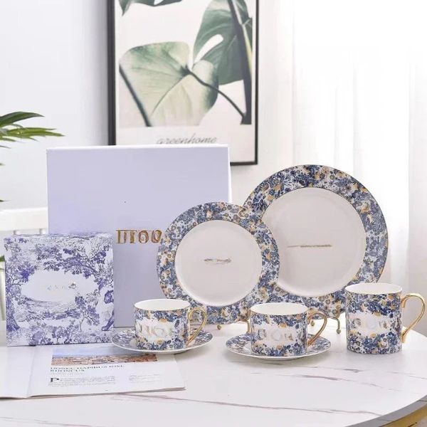 

Highend European Exquisite Bowls Plates Bone China Tableware Coffee Cups Water Mugs Dinnerware Set Dinner Dish 240130, Blue