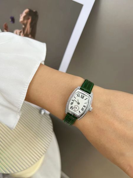 

New Ladies Watch Stainless Steel Case Inlaid Crystal Diamond Imported Quartz Japanese hine Precision Leather Strap, Clear