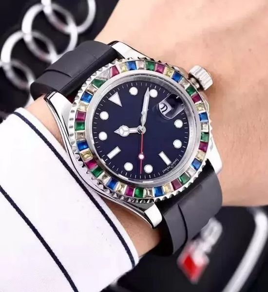 

Casual Watches Original Automatic Movements Rubber Strap First Quality Sapphire mirror Men-watch Colorful Diamond Decoration Watchcase, Clear