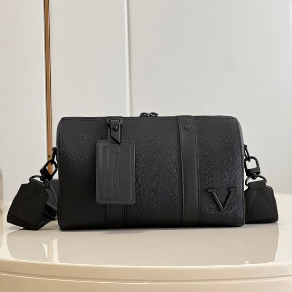 

Top Grade Pure Black Pillow Bag Men's Handbag Classic Crossbody Detachable Shoulder Strap for Easy Carrying Metal Letter Design Calf Leather Material Size 27 * 17 * 13CM