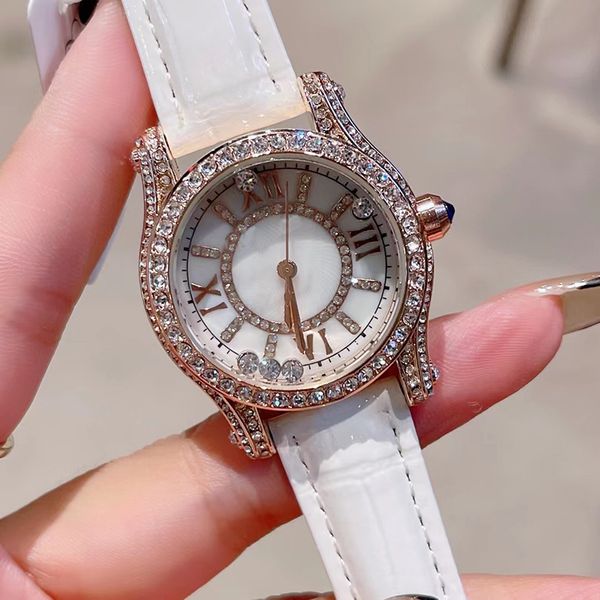 

The new full diamond watch Imported quartz movement cowhide strap Sapphire crystal glass, Silver