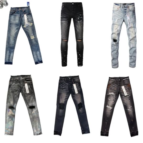 

Purple Designer Jeans Denim Trousers Black Pants High-end Quality Embroidery Quilting Ripped for Trend Brand Vintage Pant Mens Fold Slim Skinny Fashion 9, 47_color