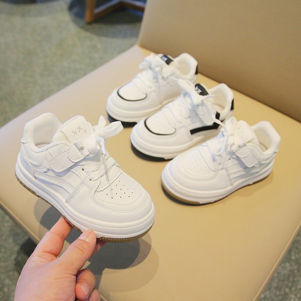 

Children 2024 Spring and Autumn New Kids Fashion Leather Breathable Boys Sneakers Lightweight Girls' Running Soft Soled Baby Walking Shoes, White