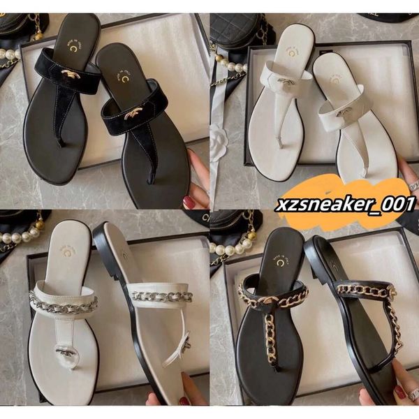 

2024 Summer New Sandals Flip-flops Fashion Chain Women's Flat Beach Holiday Slippers Casual Chuck Slider Channel Shoes, Split