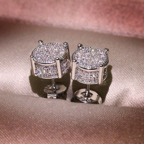 

18K Real Gold Silver Plated Cubic Zirconia Stud Earrings for Men Women Austrian Crystal 4 Screw Back Stud Earring Wedding Jewelry Gift