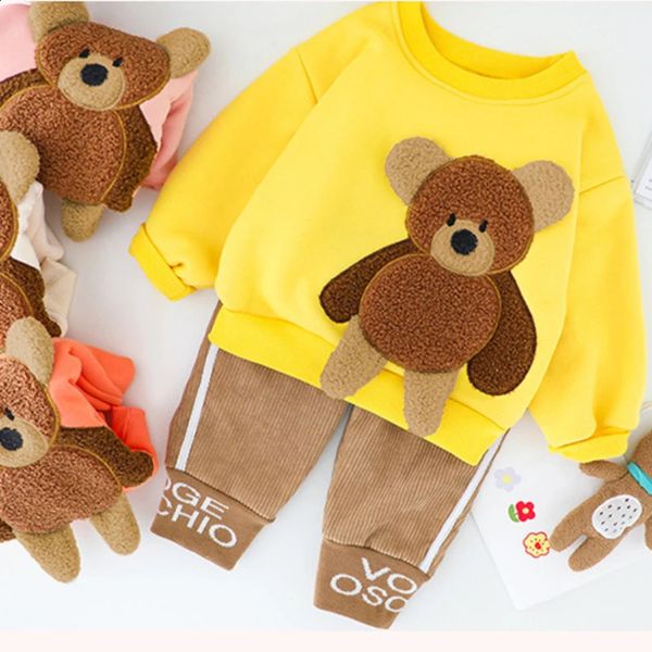 

Baby Fall Winter Cloth Infant Girl Boy Plush Warm Sweater And Pant Set Toddler Embroidery Bear Pullover Top Sweatpant Tracuit 40ab, Orange