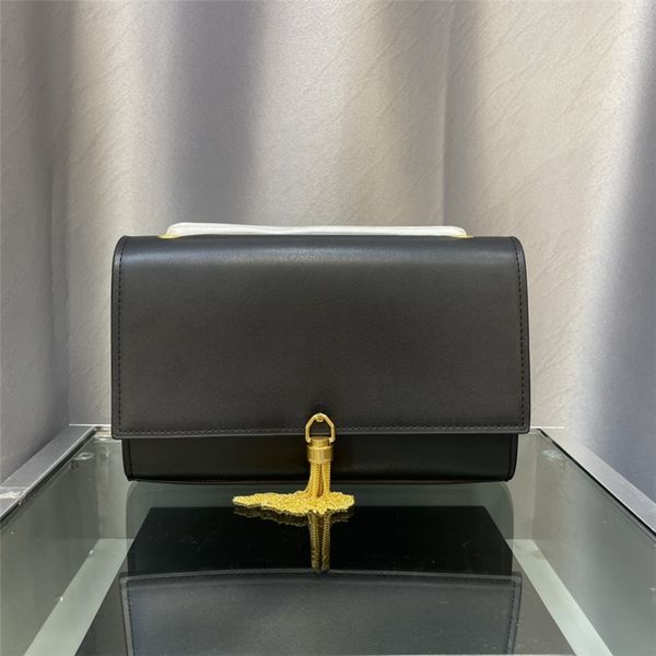 

Designer bags clutch handbags woc Envelope Genuine leather Tassel wallet chain fashion lady shoulder bag women handbag vintage card holder purse YB69, Caviar black-black logo+tassel