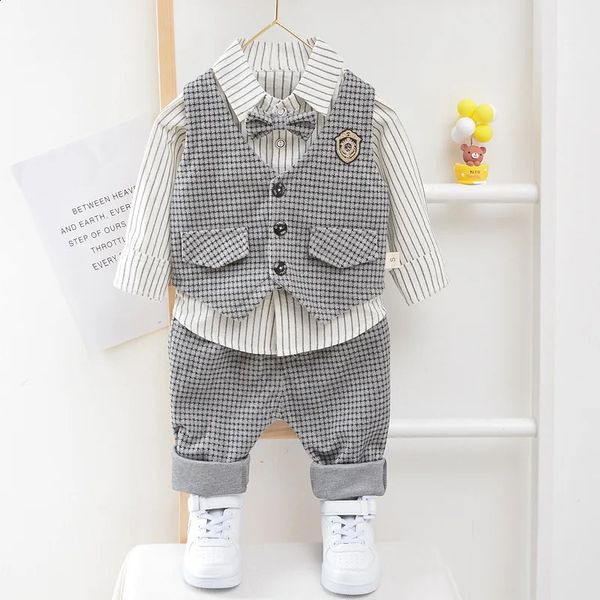 

Childrens Birthday Weddings Elegant Sets Mens Casual Clothing Striped Vests Pants 7e06, Gray