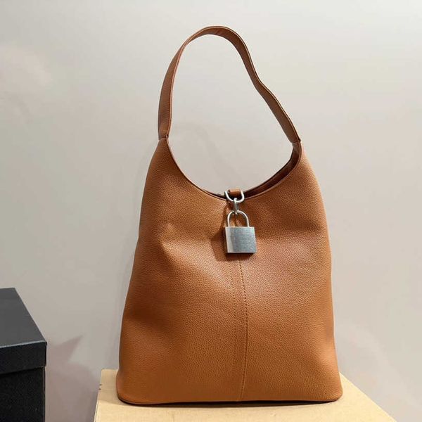 

BBBB Locker Hobo Bags Vintage Large Capacity Handbag Tote Bag Women Shoulder Purse Cowhide Hardware Lock Top Quality Zipper Pocket 240215, Black