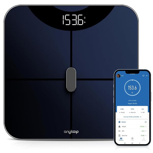 

US stock anyloop Smart Scale for Body Weight, Digital Scale with BMI, Body Fat, Muscle Mass 13Measurement, Digital Bathroom Scale Data Sync with Fitness APP