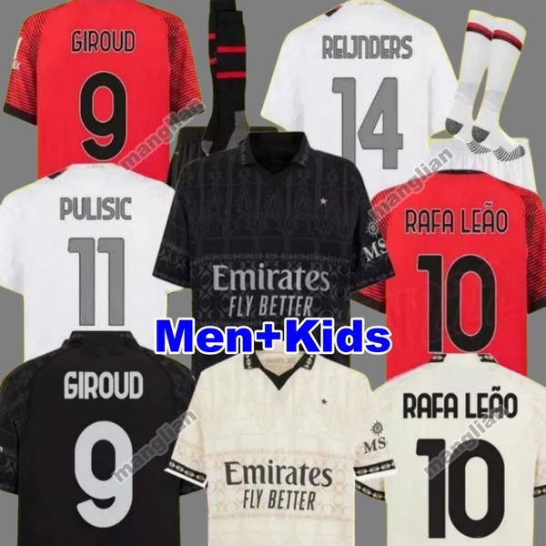 

23 24 RAFA LEAO soccer jerseys 2023 2024 GIROUD DE PULISIC KETELAERE AC MILANS TONALI THEO football shirt special fourth 4th men kids kit uniforms, 23/24 away+ucl