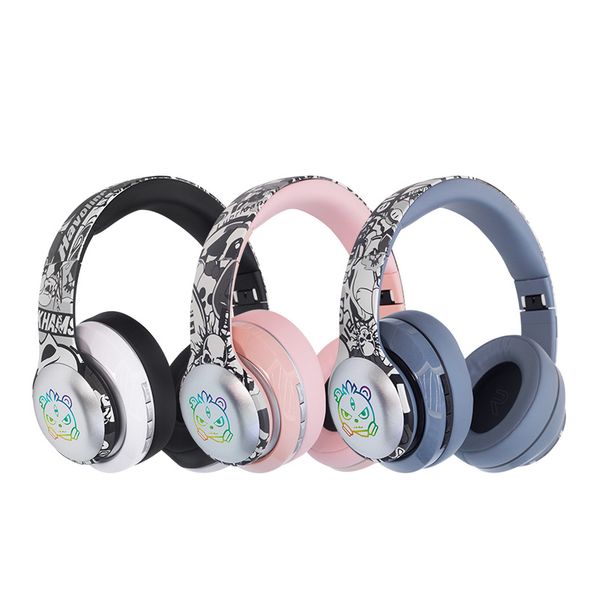 

LED Wireless Headset Bluetooth HIFI Stereo Headphones Luminous Game Painted Headband Card Insert Earphone for IPhone Samsung, Blue