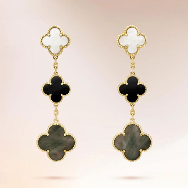 

Clover Earrings Classic Double Flower Mother Shell Earrings Luxury Fashion Designer Earrings Women Exquisite Hundred Four Heart Peach Heart Earrings