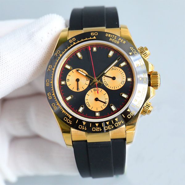 

watch mens designer watches 7750 automatic mechanical movement 40mm sapphire timing function noctilucent high quality wristwatch Rubber Strap Montre de luxe, Color 1