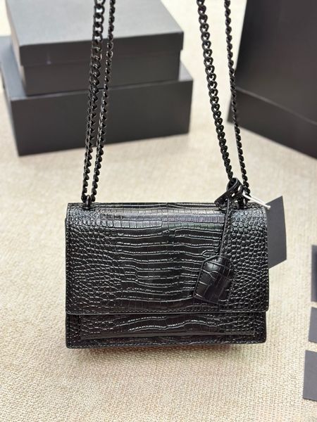 

New 5A Designer Bag Women Bags Handbags Shoulder Tote Calfskin Classic Crocodile Leather Chains Double Flap Medium Cross Body Sunset Chain Bags 508, 03_color