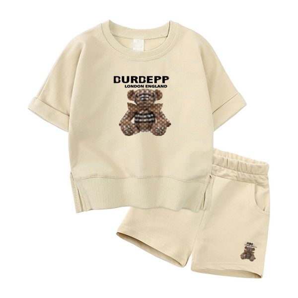 

2024 Kids' Summer Suit: Short-Sleeved T-Shirt Shorts, Cotton 2-Piece Set for Boys & Girls, Gold
