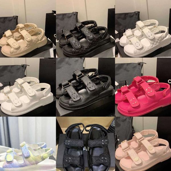 

2024 Summer Women Calfskin Dad Shoes Sandals Quilted Summer Platform Flats Low Heel Wedge Diamond Buckle Sandal Slip On Ankle Strap Beach Shose Sneaker Flip Flops, 4_color