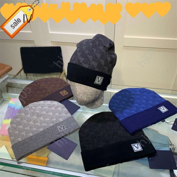 

Plaid designer beanie designer hats for men knitted bonnets winter hat fall thermal skull cap ski travel classical luxury beanies brown black grey keep warm55331s, 2#