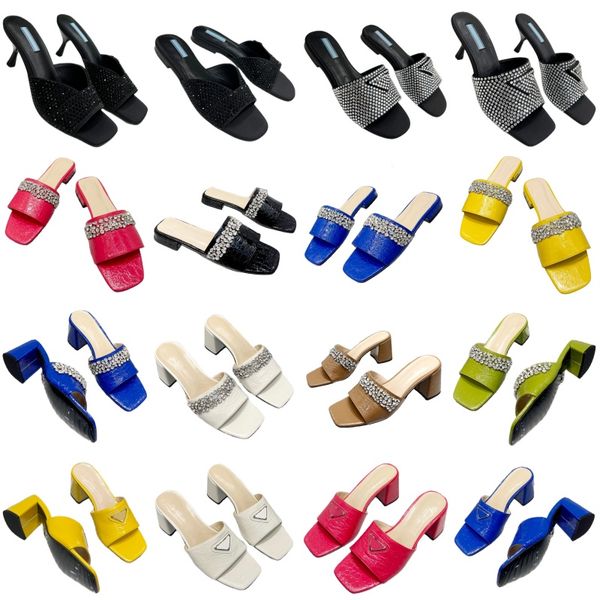 

Triangle logo slippers pure silk women's sandals shining diamond designer shoes metal letter high heels new fashion beach shoes black casual shoes open toe non slip