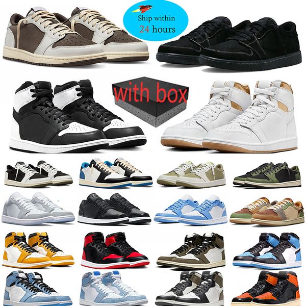 

With Box Jumpman 1 Men Women Basketball Shoes 1s high Black White Metallic Gold Yellow Ochre UNC low Olive Black Phantom Reverse Mocha Cool Grey Mens Trainer Sneakers