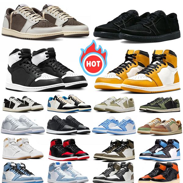 

Jumpman 1 basketball shoes mens womens 1s high Black White Metallic Gold UNC lost and found low Black Phantom Reverse Mocha Golf Olive trainers sneakers, 39