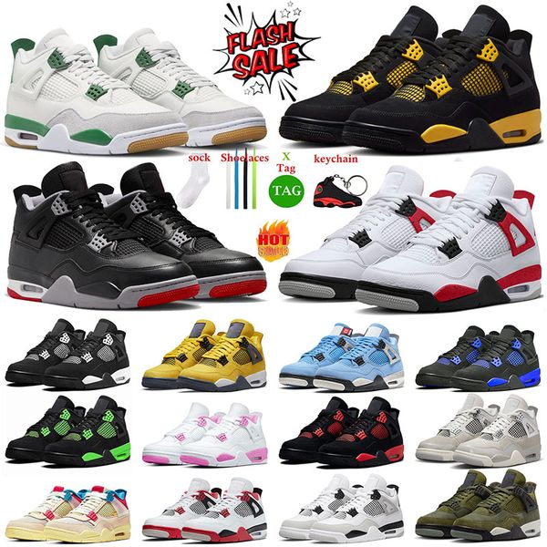 

With Tag 4 Basketball Shoes Men Trainers J4 Jumpman 4s Sports Women Violet Ore Sneakers Military Black Cat Pine Green Red Thunder White Oreo Frozen Moments Size US 13, 36-47 violet ore