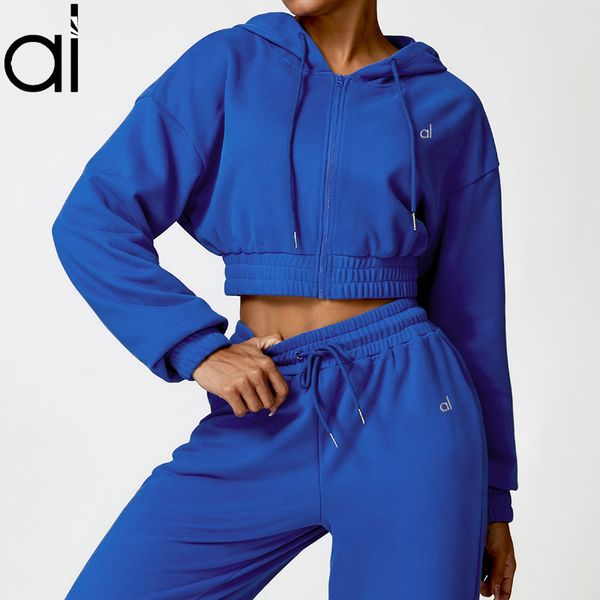 

AL Yoga Suits Micro Jackets Cropped Sweatshirts+sweatpants Thick Full Zip Up Hoodies Break Line Laidback Streetwear Jogger Sportswear Lantern Dance Pants 3D, Black