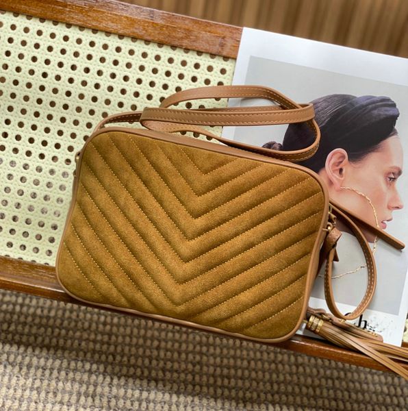 

10a Quality Genuine Leather Women Designer bags Handbag Crossbody Bag Shoulder Bag 23cm Zipper Camera Tassel Makeup Bag Purse With box, Khaki