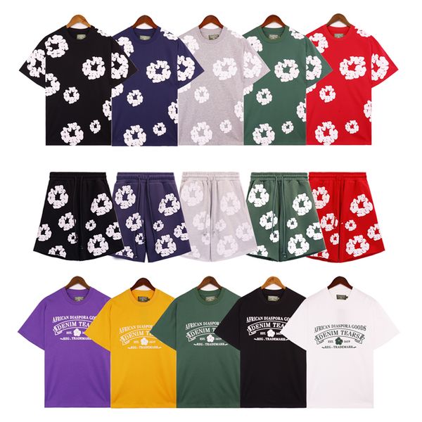 

Denimtears designer t shirt mens High street couple luxury tee womens shorts clothes washed fabric printing Vintage Loose colorful fashion tee OSBZ, 012