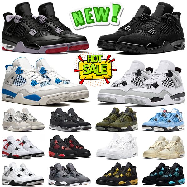 

black cat 4s basketball shoes 4 womens mens trainers j4 bred reimagined red thunder white cement military cool grey olive canvas men women outdoor sports sneakers, #23
