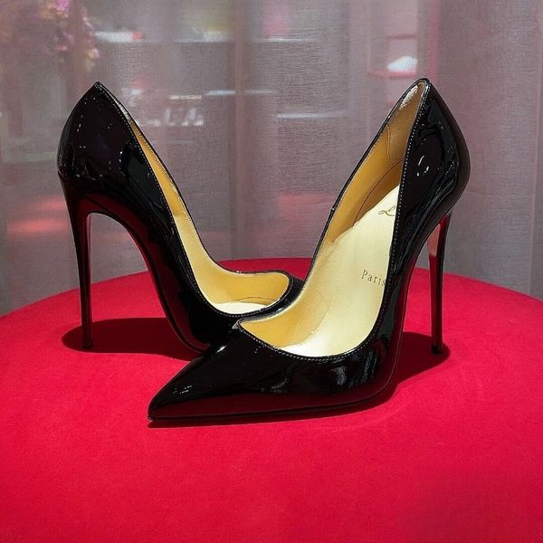 

Heels Women Designer High Heels Shoes 6cm 8cm 10cm 12cm Thin Heels Pointed Nude Black Patent Leather Woman Sandals with Dust Bag 34-44, Dark nude c