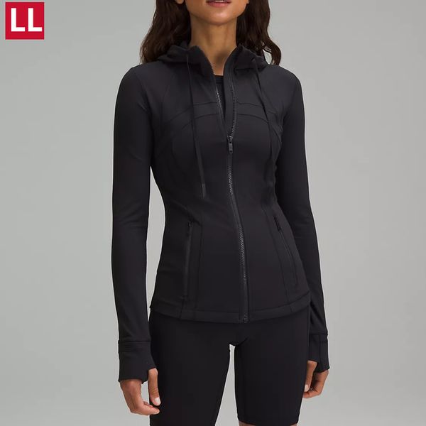 

LL Yoga Defi Hooded Jacket Full-zip Coat Long Sleeve Jackets Gym Sweatshirts Windproof Versatile Laidback Studio-to-street Weekend Jogger Sportswear, Black