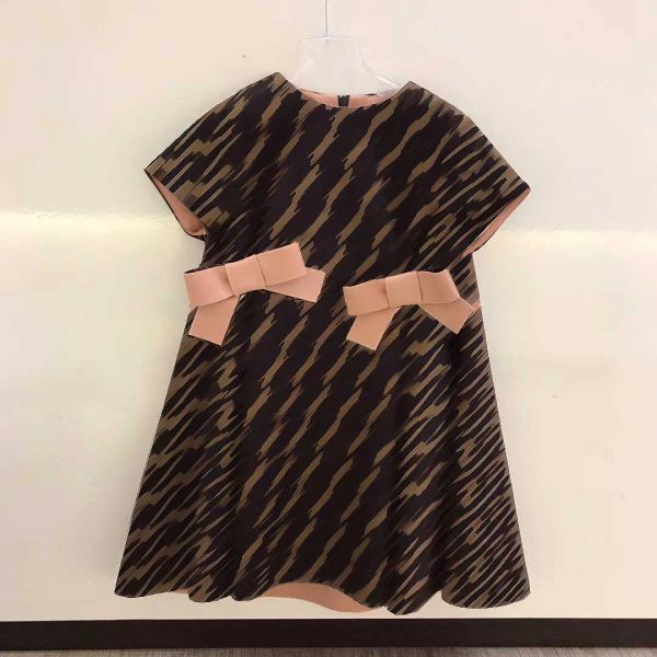 

Girl Short Sleeve Cotton Dress Casual Pleated Skirt Shirt | 2024 Designer Bowknot Dressshirt Brand Kids Dresses For Big Girls, Pink