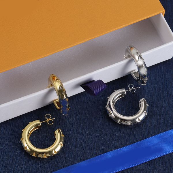 

Gold Silver Letter Flower Hoop Earrings Luxury Brand Designer Stainless Steel Ear Stud Fashion Jewerlry Top Quality With Box Wholesale