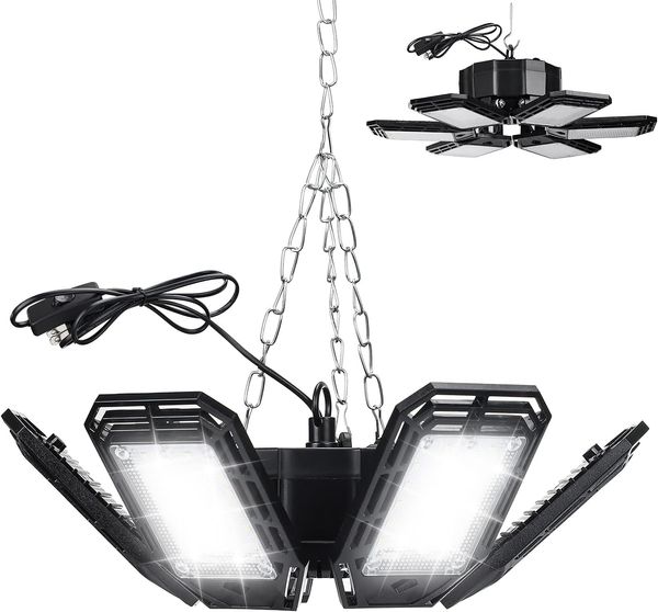 

LED Garage Light, 160W, 6 Adjustable LED Panel Heads 180 Coverage, Energy Saving, Black