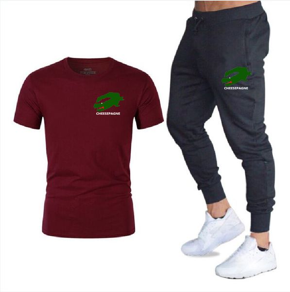 

Hot Men's T-shirt Set Men's Sports Set Print Leisure Fashion Breathable Short Sleeve T-shirt Set - Men's Sets, Navy blue