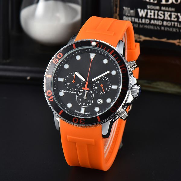 

Mens Watches Quartz Movement Rubber Strap All Dial Work Chronograph Stopwatch Splash Waterproof Luminous Designer Watch Quality Sports Clock Montre De Luxe