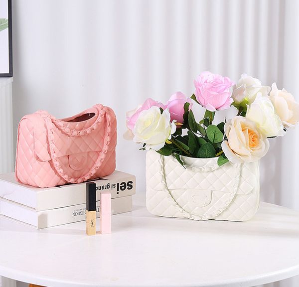 

Chain Bag Shape Vase - Personalized Solid Color Home Decor, White Black Pink