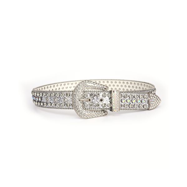 

western denim waist men's and women's rhinestone belt with sparkling crystal diamond inlay luxury belt, Silver