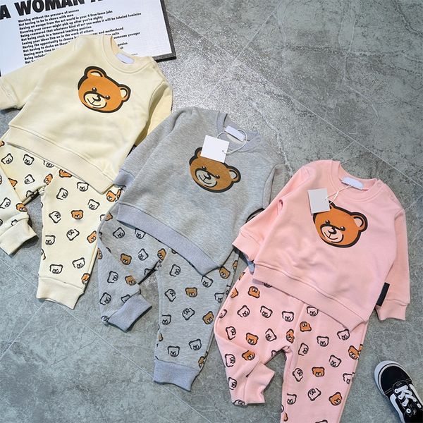 

Kids Long Sleeves Bear Suit Fashion Casual Sweatshirt Suits Baby Boy Girls Tracksuit Cotton Elasticity Sets Four Season 66-100CM, Beige