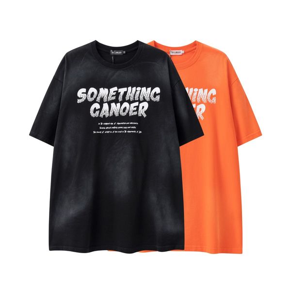 

Summer trendy brand washed high street letter print casual loose short sleeved t-shirt for Men Women, Orange