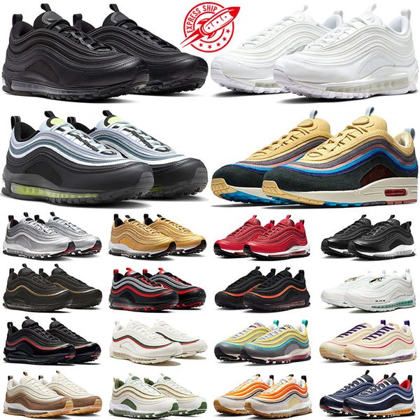 

designer 97 running shoes men women 97s Triple Black White Gold Sliver Bullet Icons Neon Sean Wotherspoon Gym Red Bred Blue mens trainers sports sneakers, #40