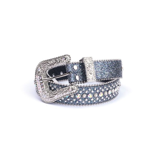 

water diamond belt with sparkling crystal diamond inlay luxury belt, Blue