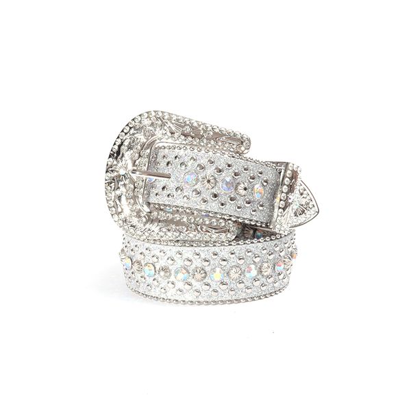 

water Diamond Belt Western Cowboy Female Cowboy Sparkling Crystal Diamond Inlaid Luxury Belt, Silver