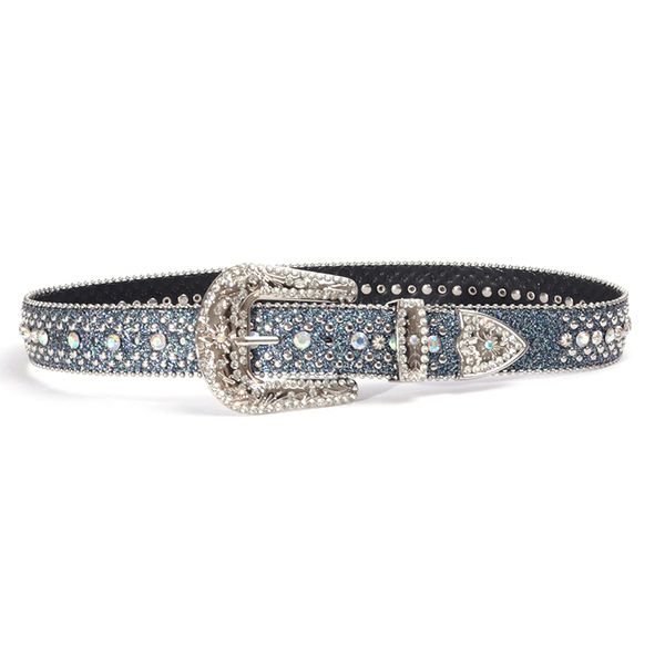 

western denim belt with sparkling crystal diamond inlaid luxury belt, Blue