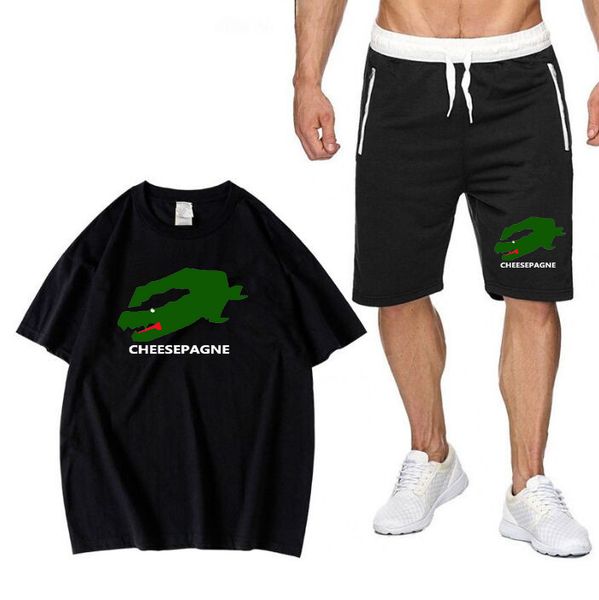 

Summer Sets Men's T-shirt Shorts Suit Brand Short Sleeve Set Printed Cotton Tshirts Jogging Sweatpants Male Sportswear, Cowboy blue