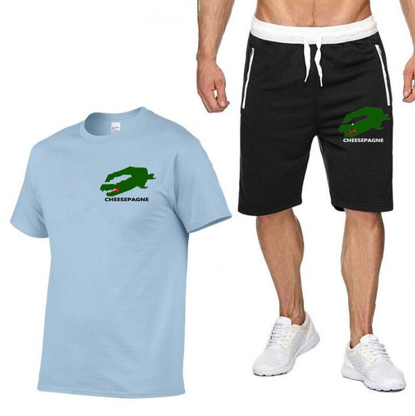 

Summer New Fashion Trend Short-Sleeved T-shirt Cotton Suit Men's Casual Relaxed Comfortable Breathable Sports Two-Piece Set, Red