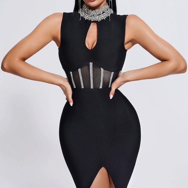 

stand collar women lady sexy cutout evening party dress style street fashion bandage bodycon prom dresses blingbling ADY0221, Black