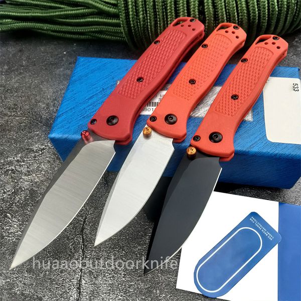 BM 535/533 Bugout Folding Knife 3.24" S30V Satin Plain Blade, Red/Orange Nylon Fiber Handles Easy To Carry Outdoor Hunting Hiking Pocket Knife BM 3300 940 5370 556