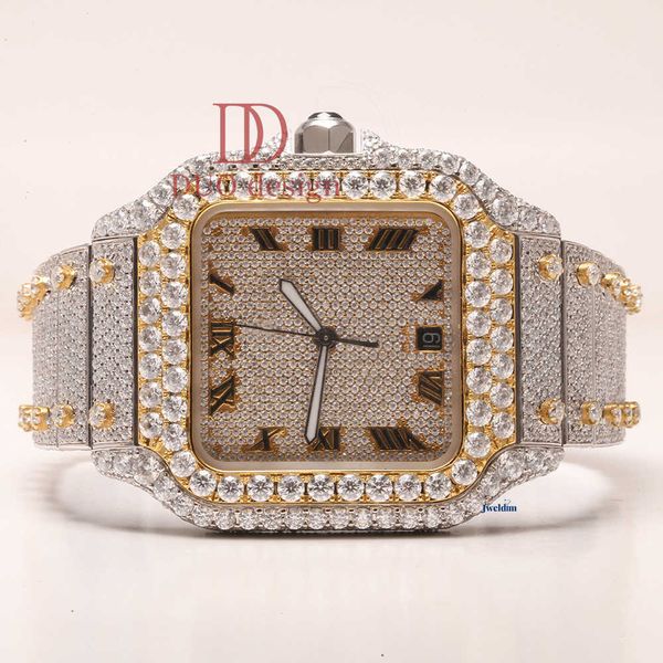 

Fashion frill exclusive stylish men hip hop moissanite diamond watch with VVS clarity round-cut stones in GRA-certified